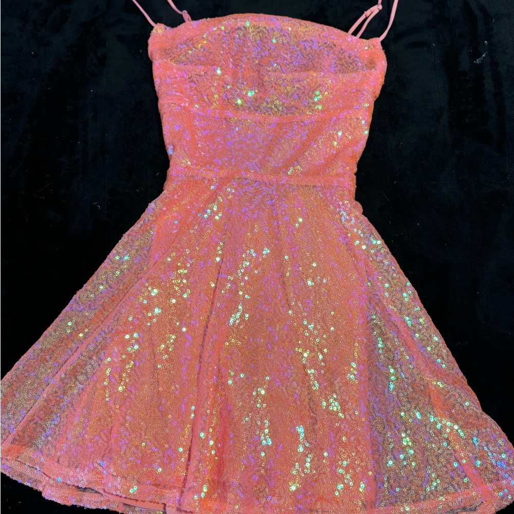 Lucy in the Sky Sparkling Coral Mini Dress